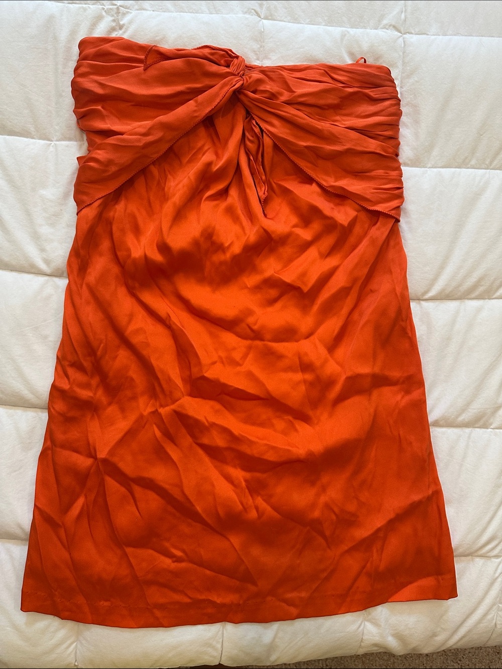 Halston Heritage Strapless Knot-Front Cocktail Dress in Bright Orange-Red